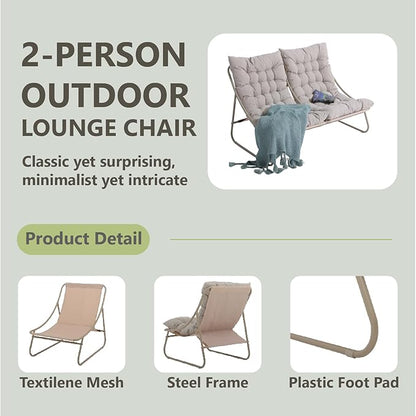 Patio Loveseat, Outdoor Double Chair, Oversized Padded Comfy Outdoor Loveseat, 2 Seater Couch with Cushion, All-Weather Patio Conversation Furniture for Porch Balcony Poolside, Champagne