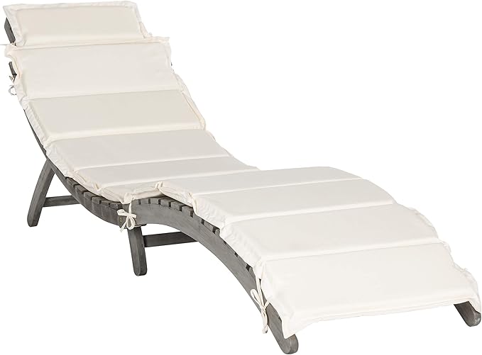 SAFAVIEH Outdoor Collection Pacifica Grey Solid Wood/Beige Cushion 3-Piece Chaise Lounge Set with Table (PAT7020E)
