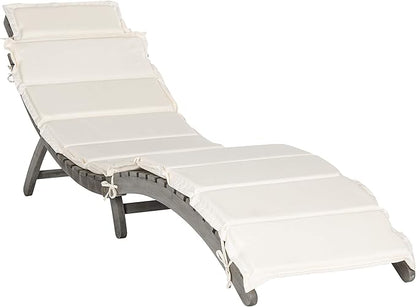 SAFAVIEH Outdoor Collection Pacifica Grey Solid Wood/Beige Cushion 3-Piece Chaise Lounge Set with Table (PAT7020E)