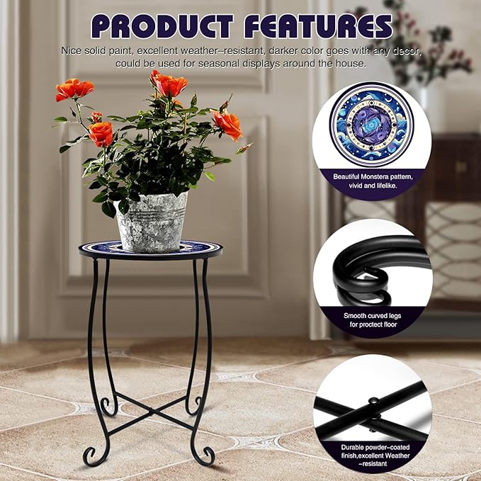 15 Inch Tall Outdoor Side Table, Metal Patio End Table with Twin Koi Fish Pattern, Rust Proof Black Small Garden Stool for Deck, Coastal Decor & Mermaid Table Gift