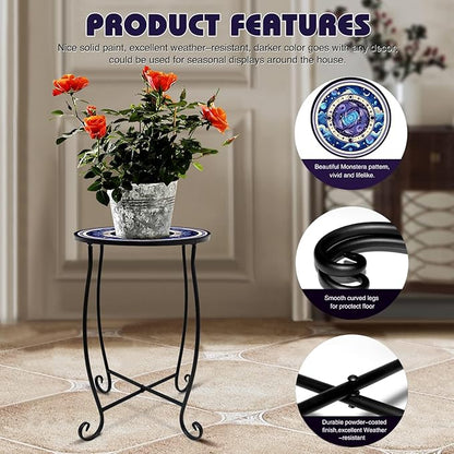 15 Inch Tall Outdoor Side Table, Metal Patio End Table with Twin Koi Fish Pattern, Rust Proof Black Small Garden Stool for Deck, Coastal Decor & Mermaid Table Gift