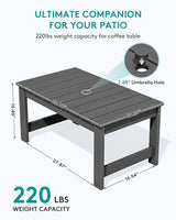 SERWALL Outdoor Patio Adirondack Set, 2 Folding Adirondack Bench & 1 Coffee Table with Umbrella Hole - Photo 4