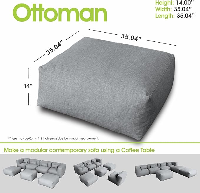 Patio Ottoman, Outdoor Coffee Table Bean Bag Chair, Daybed Sofa Comfy Couch, Modular Patio Sectional Sofa, Water-Resistant Olefin Fabric, High-Density Foam Filled, Comfy Lounge Seat, Dark Gray