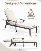 HOMEFUN Outdoor Chaise Lounge Chair, Hand-Brushed Wood Grain Cast Aluminum Reclining Lounger with Cushion - Photo 2