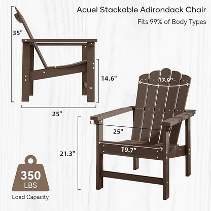 Stackable Adirondack Chairs Set of 2, Weather-Resistant Outdoor Patio Seating, Low Maintenance Poly Lumber Chairs for Porch, Deck, Garden, Fire Pit (Brown)