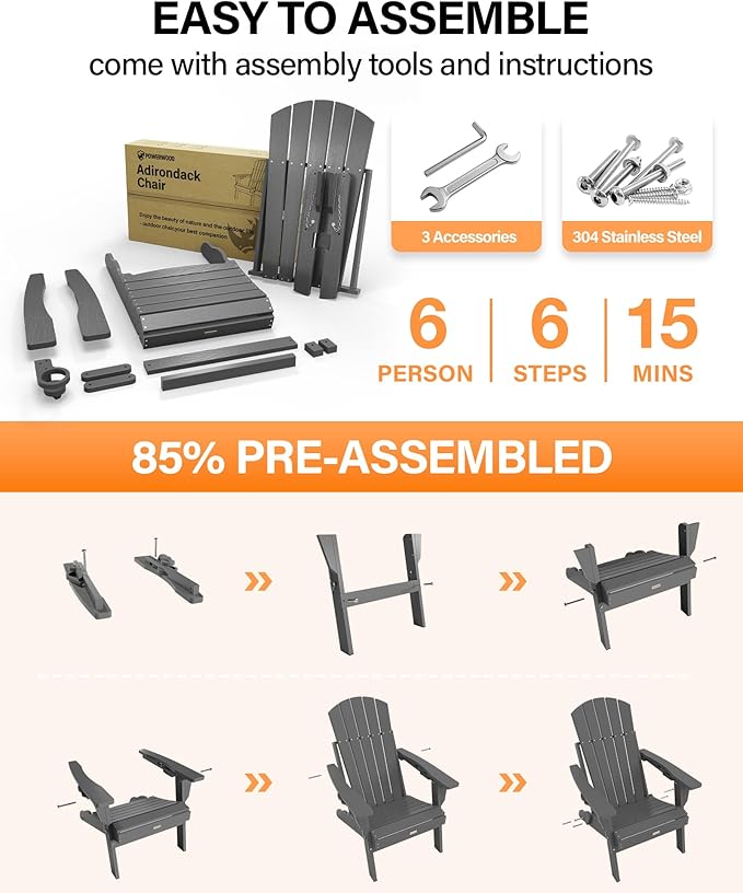 Adirondack Chairs Set of 2 for Outdoor Patio: Sturdy HDPE Plastic Fire Pit Chairs with Cup Holder & Wood Texture - Comfortable Easy to Assembly All-Weather Furniture - Easy Foldable and Stackable
