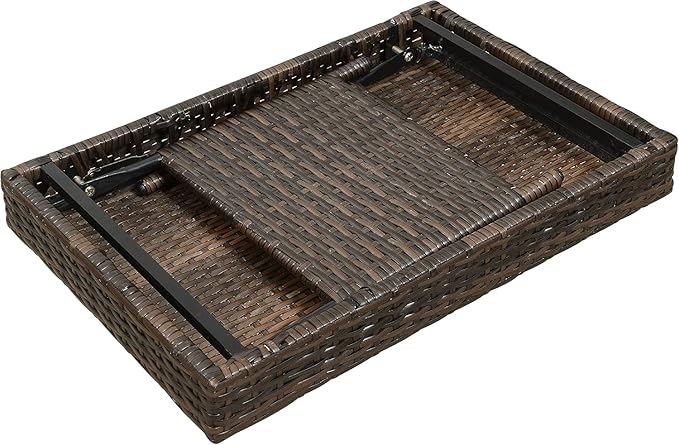 Foldable Outdoor Wicker Table, Lightweight Patio Rattan Coffee Table with Steel Frame, Portable Patio Side Table for Garden, Balcony, Deck