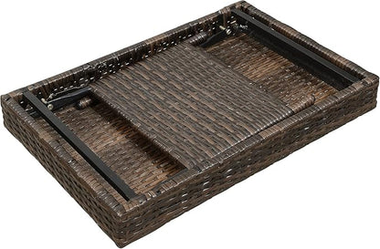 Foldable Outdoor Wicker Table, Lightweight Patio Rattan Coffee Table with Steel Frame, Portable Patio Side Table for Garden, Balcony, Deck