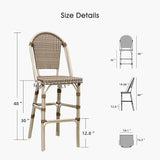PURPLE LEAF French Bar Stool Set of 2 White Print Finish Patio Bar Stools with Back Rattan Chairs Wicker Bar Height - Photo 6