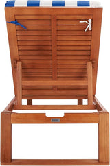 SAFAVIEH Outdoor Collection Solano Natural Brown Solid Wood/Royal Blue & White Stripe Cushion Patio Adjustable Chaise - Photo 5