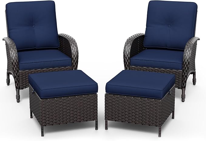 Joyside Wicker Patio Chairs, 4 Piece Rattan Outdoor Furniture with Thickened Cushions, High Back, Deep Seating - Photo 8