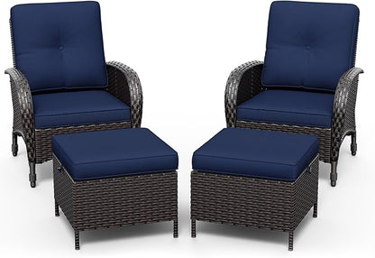 Joyside Wicker Patio Chairs, 4 Piece Rattan Outdoor Furniture with Thickened Cushions, High Back, Deep Seating, Wide Armrest, Outdoor Chairs for Porch, Deck