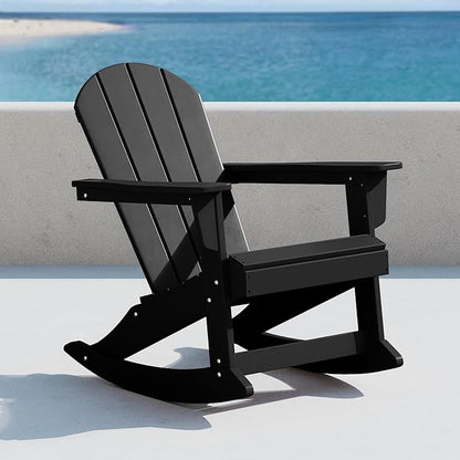 WO WESTIN OUTDOOR HDPE Laguna Outdoor Rocking Poly Adirondack Chair, Black