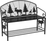 HavenlyYouth Outdoor Bench, Garden Bench with Backrest and Armrests, Patio Bench with Forest Series Pattern - Photo 1