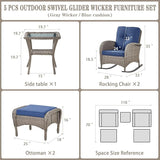 Belord 5 Piece Patio Rocking Chairs Furniture Set - Outdoor Wicker Furniture with Ottomans and Side Table - Photo 6