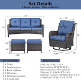 Belord 5 Piece Wicker Patio Furniture Set, Outdoor Swivel Rocker Chairs Set of 2 with Ottomans and 3 Seater Sofa - Photo 9