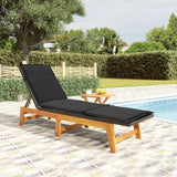Sun Lounger Black and Brown PE Rattan, Solid Acacia Wood - Photo 1