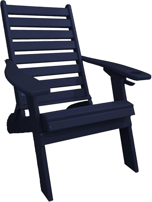 Furniture Barn USA Farmhouse Collection Poly Ladderback Folding Adirondack Chair with Smart Phone Holder, Patriot Blue