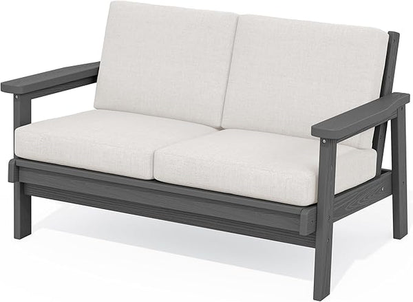 SERWALL HDPE Outdoor Patio Loveseat, All Weather Wood-Like Outdoor Sofa HDPE Outdoor Furniture - Photo 1