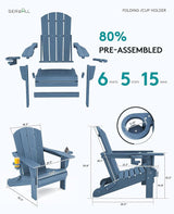 SERWALL Folding Adirondack Chairs with Cushions - Set of 4, Memory Foam Cushions - Blue/Gray - Photo 2