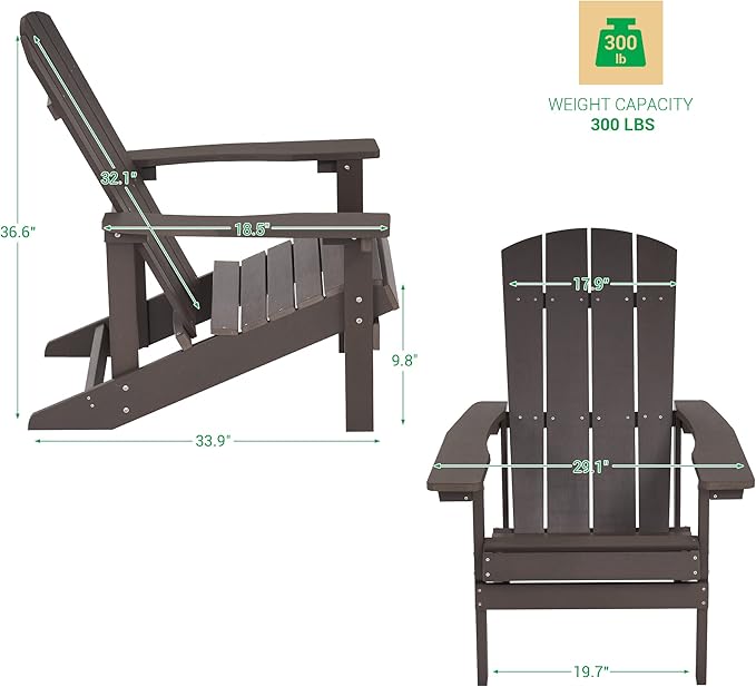 Adirondack Chairs, Plastic Adirondack Chair, All-Weather Resistant Adirondack Chairs, Widely Used in Outdoor, Fire Pit, Deck, Outside, Garden