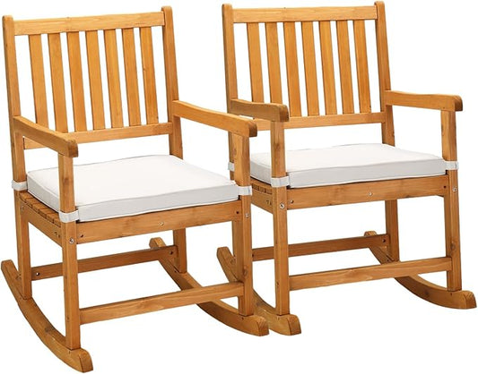 VINGLI Oversized Rocking Chair, Wooden Rocking Chair with High Back, Outside Porch Rocking Chair for Patio, Yard, Garden, 550 LBS, Teak (Teak, 2 PCS)
