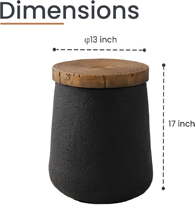 HOMPUS Outdoor Concrete Side Table, Modern Cylinder Pedestal End Table, Home Decor Small Accent Table w Wood Grain Top - Photo 8