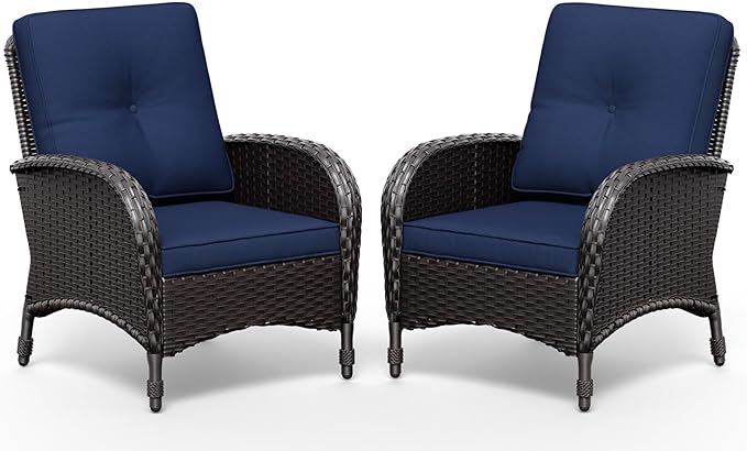Joyside Wicker Patio Chairs Set of 2, Rattan Outdoor Furniture with Thickened Cushions, High Back, Deep Seating - Photo 8