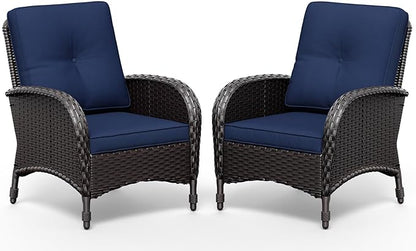 Joyside Wicker Patio Chairs Set of 2, Rattan Outdoor Furniture with Thickened Cushions, High Back, Deep Seating, Wide Armrest, Outdoor Chairs for Porch, Deck