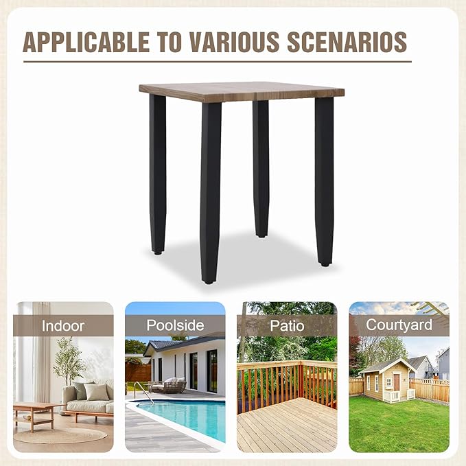 Modern Outdoor Side Table with Wood Grain Top, Stylish Patio Square Table for Patio, Porch, Deck, or Garden - Photo 6