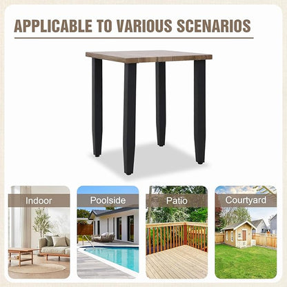 Modern Outdoor Side Table with Wood Grain Top, Stylish Patio Square Table for Patio, Porch, Deck, or Garden
