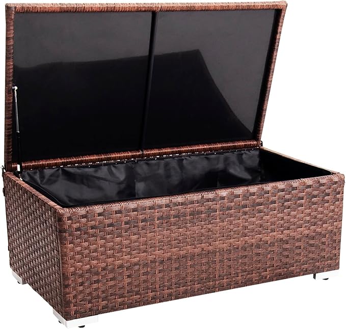 DIMAR GARDEN Outdoor Storage Coffee Table with Waterproof Cover,Patio Wicker Storage Table,42 Gallon Mixed Brown