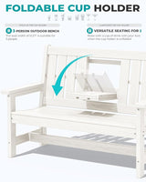 SERWALL Outdoor Bench with Cup Holder, 58" HDPE Garden Park Bench Suitable for 3 Person - Photo 6
