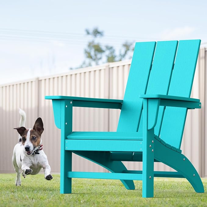Modern Adirondack Chairs Set of 6, HDPE Plastic Patio Chairs for All Weather, Fire Pit Chair, Outdoor Lawn Chairs for Deck, Porch, Backyard, Garden, Aruba Blue