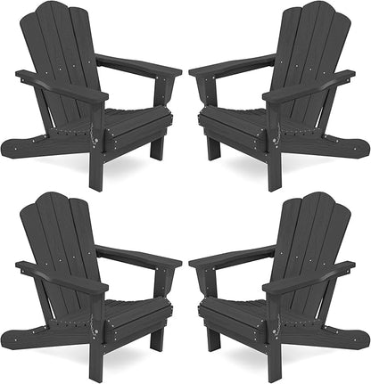 KINGYES Folding Adirondack Chair Set of 4, HDPE All-Weather Folding Adirondack Chair, Grey