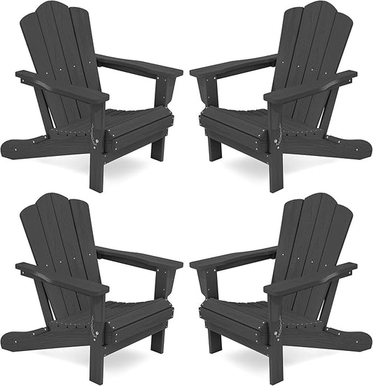 KINGYES Folding Adirondack Chair Set of 4, HDPE All-Weather Folding Adirondack Chair, Grey