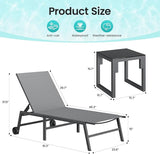 Amopatio 3 Piece Patio Lounge Chairs Set 2 Pool Chaise Lounges with Wheels and 1 Side Table 5-Position Adjustable - Photo 2