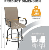 Swivel Bar Stools 2-Piece Set, Outdoor Patio Bar Height Chairs with Rust-Resistant Metal Frame & All-Weather Textile - Photo 2