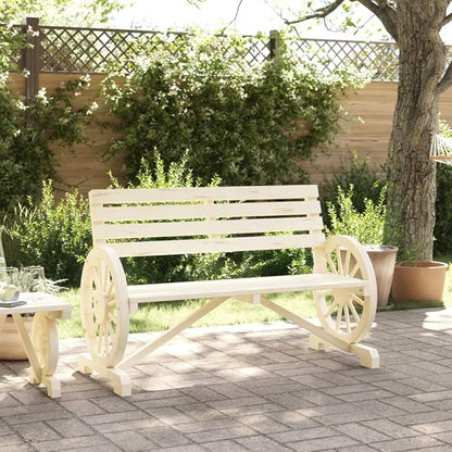 47.8" Outdoor Loveseat Solid Fir Wood Rustic Garden Bench Wagon Wheel Armrests 2-Seater Small Patio Couch for Balcony Backyard Patio Furniture