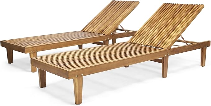 Christopher Knight Home Nadine Set of 2 Outdoor Patio Wood Adjustable Chaise Lounges - Photo 1