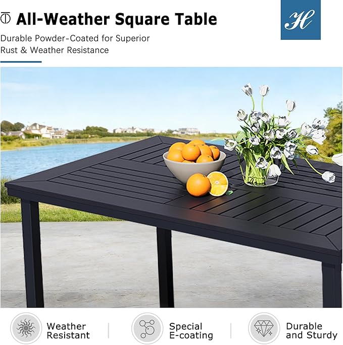 47" Rectangle Patio Dining Table for 6, All-Weather Patio Table with Umbrella Hole, Outdoor Dining Table for Lawn Garden Porch, Black