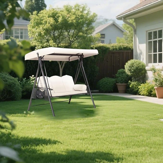 3 Seat Patio Swing Canopy Replacement 75" x 47", Heavy Duty Waterproof Outdoor Swing Cover with UV Protection for Porch Garden Backyard Bench Swing (Beige)
