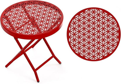 VINGLI Patio Folding Side Table, Small Outdoor Table with Everlasting Floral Pattern and Sturdy X-Shaped Metal Frame Ideal for Indoor & Outdoor Balcony, Porch, Backyard, Deck, Red, 1 Pack