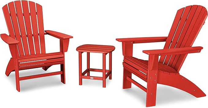 POLYWOOD Nautical 3-Piece Curveback Adirondack Chair Set with Side Table - Photo 1