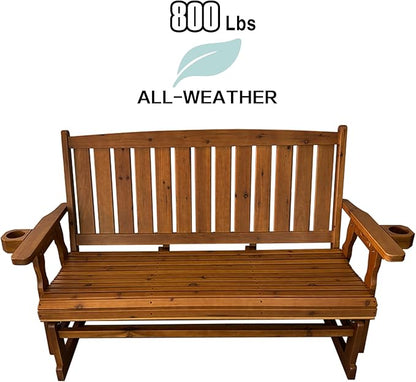 Fortune Candy Patio Glider, with Cup Holders, High Back and Deep Contoured Seat, Heavy Duty 800 Lb (Teak Tone, 3-Seater)