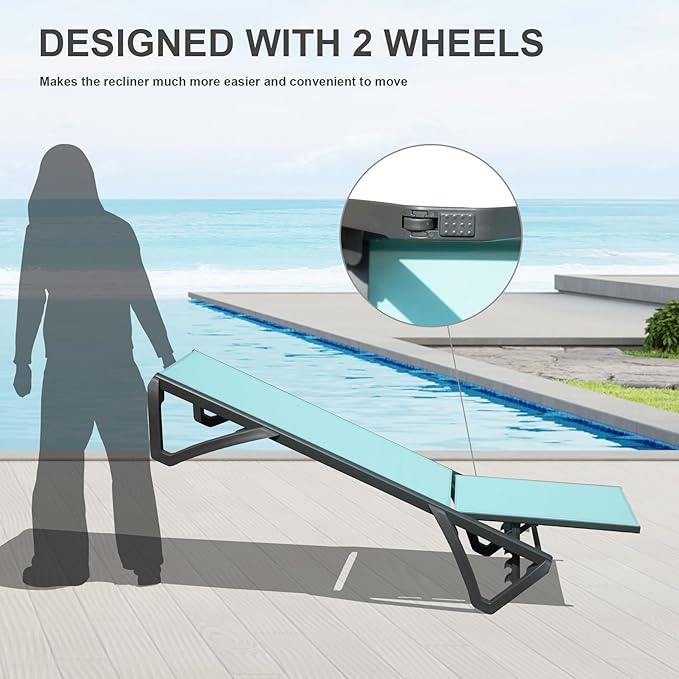 Domi Pool Lounge Chairs Set of 2, Aluminum Chaise Lounge Outdoor - Photo 5