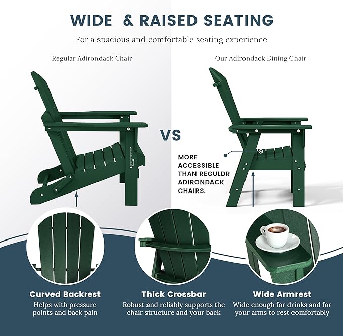WO WESTIN OUTDOOR HDPE Laguna Adirondack Casual Patio Dining Chair,Dark Green