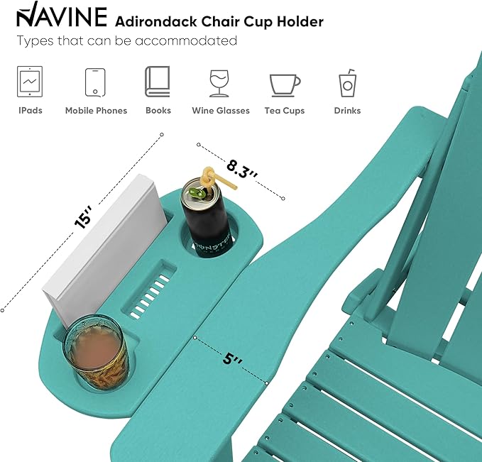 Adirondack Chair, HDPE Folding Adirondack Chair with Multifunctional Cup Holder, Weather Resistant Fire Pit Chair for porches, patios, patios, poolsides, Decks.
