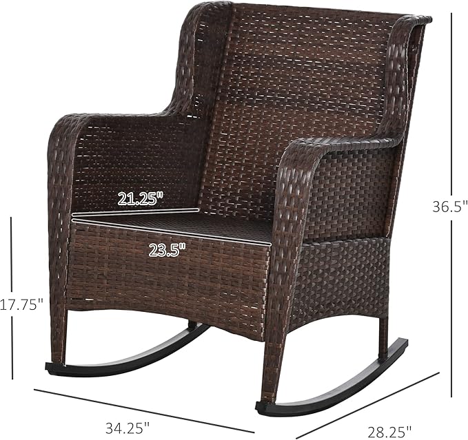 Outsunny Outdoor Wicker Rocking Chair with Wide Seat, Thick Cushions, Rattan Rocker with Steel Frame, High Weight Capacity for Patio, Garden, Backyard, Wine Red