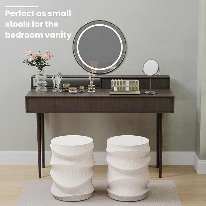 SUNBURY Outdoor Side Table, 18" H Concrete Accent End Table Streamlined, Small Round Cement Plant Stands Table - Photo 6
